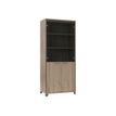 Armoire haute MAMBO - L80 x H187 x P46 - 2 portes vitrées, 2 portes pleines - Chêne/chocolat